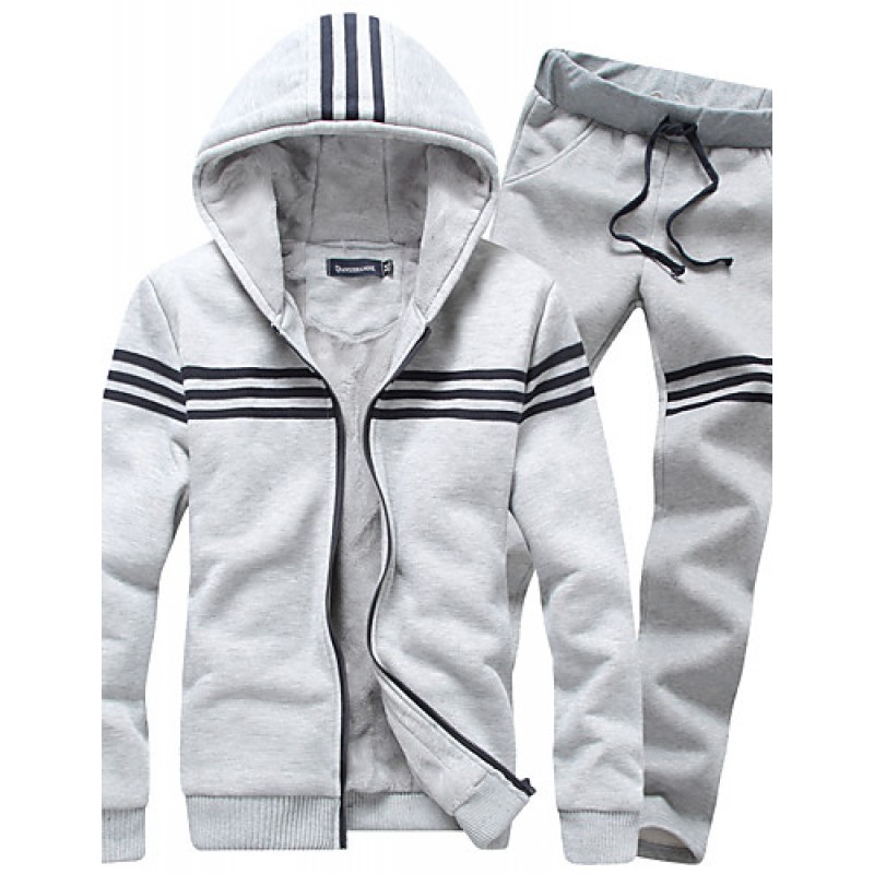 Men's Plus SizeSports Activewear SetSolid Round Neck Inelastic Cotton Long Sleeve Fall / Winter