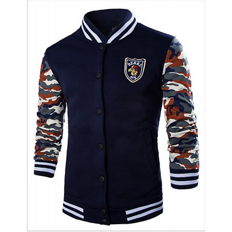 Men's Casual/Daily / Sports Active Regular Hoodies,Solid Blue / White / Black Stand Long Sleeve Cotton Spring / Fall Medium Micro-elastic